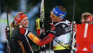 Franziska Hildebrand und Erik Lesser freuen sich über den zweiten Platz