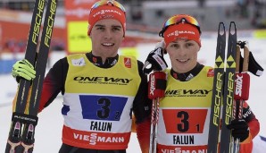 Johannes Rydzek und Eric Frenzel holten im Teamsprint die Silbermedaille