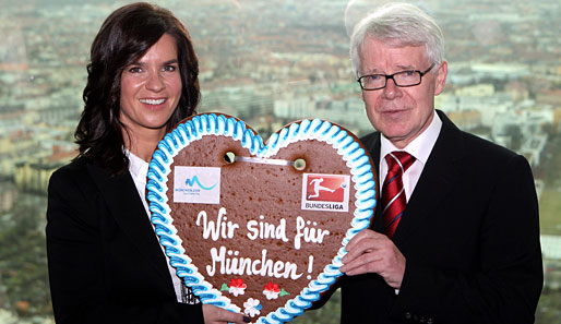 Katarina Witt (l.) und Reinhard Rauball unterstützen München bei der Bewerbung für die Olympiade