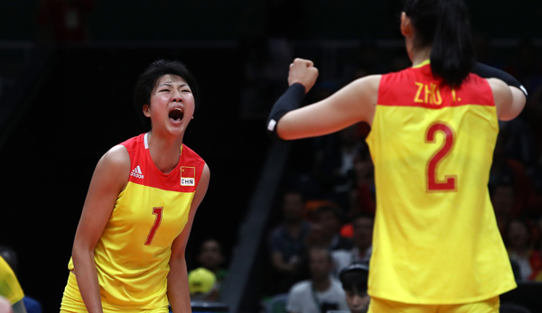 Xinyue Yuan und Ting Zhu feiern ihren Olympiasieg