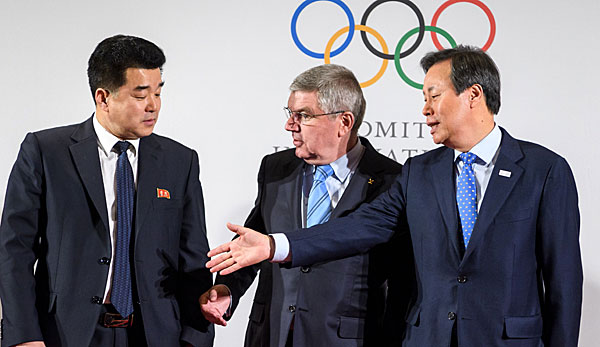 IOC-Präsident Thomas Bach empfing die nord- und südkoreanische Delegation zum Gipfeltreffen in Lausanne