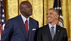 Michael Jordan (l.) und der damalige US-Präsident Barack Obama im Jahr 2016.