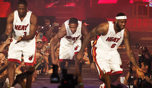 Die 3, 1 und 6! Dwyane Wade, Chris Bosh und LeBron James ließen sich in Miami feiern