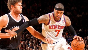 Bleiben Carmelo Anthony (r., gegen Brook Lopez) und seine Knicks die Könige von New York?
