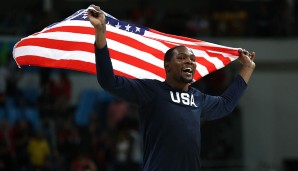 Noch vor der Saison feierten Durant, Thompson und Green den Olympiasieg mit dem Team USA in Brasilien