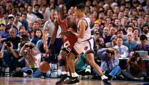 Nur dreimal musste MJ in ein Spiel 7, zweimal war er erfolgreich. Gegen aufmüpfige Knicks drehte Air Jordan mit 42 Punkten ordentlich auf und zerstörte alle Träume der Knicks (mal wieder).