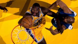 Platz 23: SHAQUILLE O'NEAL | Teams: Magic, Lakers, Heat, Suns, Cavs, Celtics | Punkte in Elimination Games: 25,3 (18 Spiele)