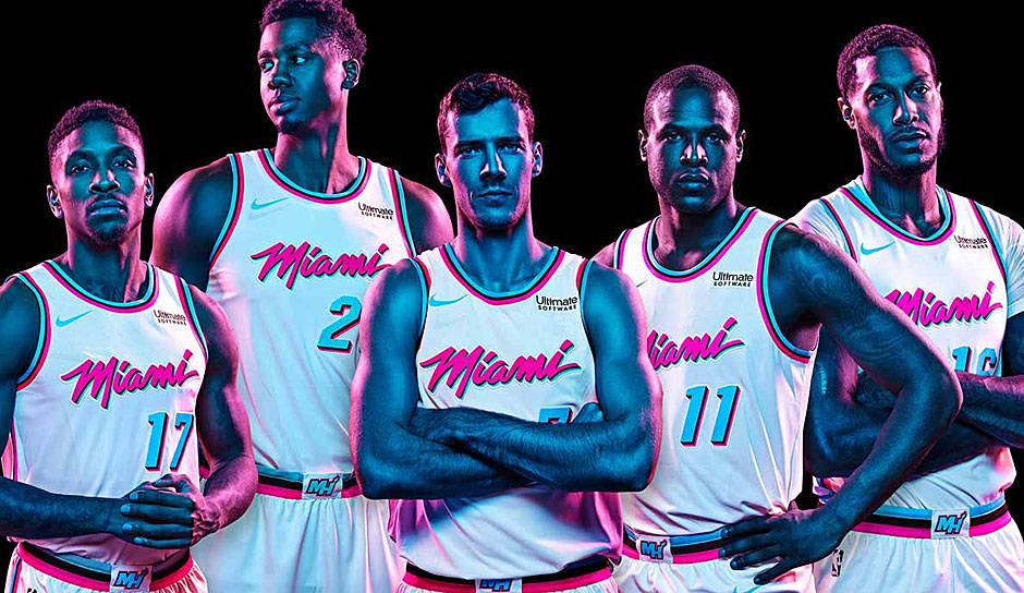 Nach den Statement Jerseys hat Nike eine neue Kollektion für die Teams veröffentlicht - die City Edition. Miami macht ein Vice-Trikot daraus. Wir zeigen alle 30 Teams