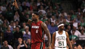Platz 18: LeBron James (Miami Heat): 46 Punkte (10/27 FG, 37,0 Prozent) in der Crunchtime in den Playoffs 2012 in 12 Spielen.