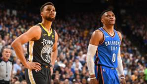 Stephen Curry und Russell Westbrook stehen sich am ersten NBA-Spieltag gegenüber.