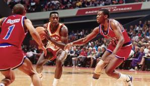 Platz 7: Dominique Wilkins (Atlanta Hawks, 30,33 Punkte) vs. Adrian Dantley (Utah Jazz, 29,83) vs. Alex English (Denver Nuggets, 29,80) im Jahr 1986