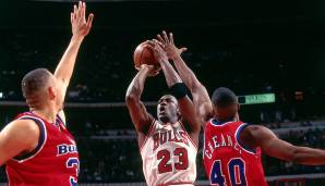 Platz 6: Michael Jordan (Chicago Bulls): 55 Punkte (20/39 FG, 51,3 Prozent) in der Crunchtime in den Playoffs 1997 in 11 Spielen.