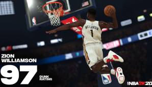 Platz 1: Zion Williamson (New Orleans Pelicans) - Dunk-Rating: 97 / Overall-Rating: 81
