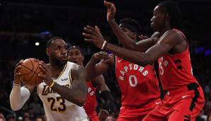 Platz 2: LeBron James (Los Angeles Lakers) - 15 Assists am 10. November 2019 gegen die Toronto Raptors.