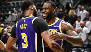 Platz 3: Los Angeles Lakers - 1. November bis 15. Dezember 2019 - 14 Auswärtssiege am Stück (Bild: LeBron James und Anthony Davis).