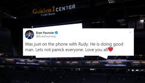 EVAN FOURNIER (Orlando Magic): "Ich habe gerade mit Rudy telefoniert. Es geht ihm gut. Verfallt jetzt nicht in Panik."