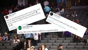 Nach dem positiven Corona-Test von Rudy Gobert ist die NBA-Saison offiziell unterbrochen. Zahlreiche Spieler meldeten sich via Twitter zu Wort, wir haben alle Reaktionen gesammelt.