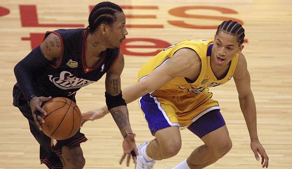 2001: Die ShaKobe-Ära blüht, die Lakers marschieren in die Finals und treffen auf den Underdog aus Philly mit Allen Iverson. In Game 1 schockt er L.A. mit 48 Punkten - unvergessen dabei sein Stepover gegen Lue. Die Sixers gewinnen aber nur dieses Spiel.