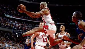 PLATZ 1: Dennis Rodman (Chicago Bulls) - zweimal 11 Offensiv-Rebounds in Spiel 2 und Spiel 6 der Finals 1996 gegen die SuperSonics.