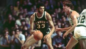 PLATZ 6: Kareem Abdul-Jabbar (Bucks, Lakers) - 34,8 Punkte im Schnitt in der Saison 1971/72 - insgesamt 3 Saisons mit mindestens 30 Zählern pro Partie.