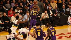 PLATZ 11: LeBron James (Los Angeles Lakers) - 7 tiefe Dreier bei 21 Versuchen (33,3 Prozent) in 65 Spielen.