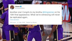 Dwyane Wade (ehemaliger Heat-Star): "Noch einer! Gratulationen an meinen Bruder King James zu seinem zehnten Finals-§inzug. Was wir gerade sehen, wird es so nie wieder geben!"