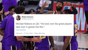 Mirjam Swanson zitiert Nuggets-Coach Michael Malone: "Er hat übernommen, wie großartige Spieler es in solchen Spielen eben machen."