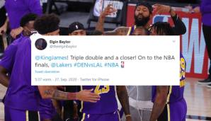 Elgin Baylor (Lakers-Legende, Hall-of-Famer): "King James! Triple-Double und das Spiel zu Ende gebracht! Auf geht's in die NBA Finals!"