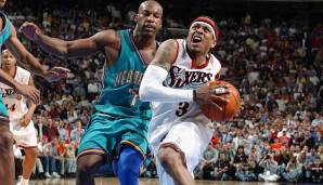 Platz 9: Allen Iverson (Philadelphia 76ers) – 209 Punkte in sechs Spielen gegen die New Orleans Hornets (2002/03) – 34,8 Punkte, Serie: Gewonnen