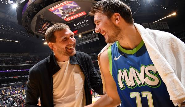 2018/19 spielten Luka Doncic (r.) und Dirk Nowitzki in dessen letzter Saison in der NBA noch gemeinsam für die Mavs.