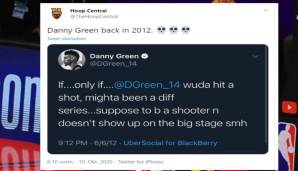 Screenshot von Danny Green (2012): "Wenn Danny Green nur einen Wurf getroffen hätte, hätte das eine andere Serie werden können... er soll ein Schütze sein und zeigt sich nicht auf der großen Bühne *kopfschütteln*"