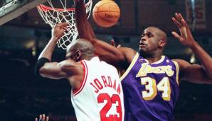Platz 3: Michael Jordan (Chicago Bulls, 28,74) vs. Shaquille O’Neal (Los Angeles Lakers, 28,32) im Jahr 1998