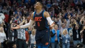 Platz 17: RUSSELL WESTBROOK | Teams: Thunder, Rockets, Wizards, Lakers | Punkte in Elimination Games: 26,9 (16 Spiele)