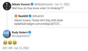 Zudem habe Vucevic den Eindruck, dass er auch in der nächsten Saison in Chicago sein werde. Der Montenegriner antwortete auf die Gerüchte: "Wartet mal. Wieso wissen die, was ich denke?" Sogar Gobert musste vor Lachen weinen.