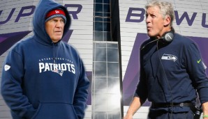 Bill Belichick und Pete Carroll stehen mit ihren Teams im Super Bowl