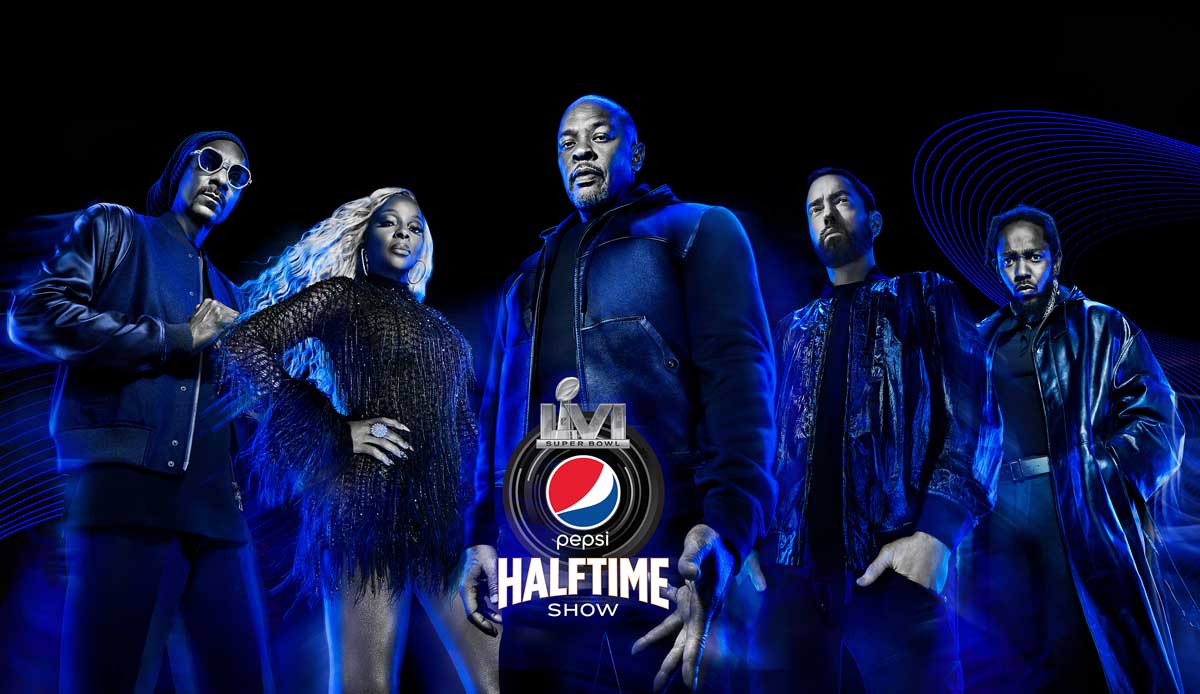 Die NFL hat das Lineup für die Halftime-Show bei Super Bowl LVI bekannt gegeben: Dr. Dre, Eminem, Snoop Dogg, Mary J. Blige und Kendrick Lamar sollen zusammen in Los Angeles auftreten. Wir zeigen alle Auftritte seit der Jahrtausendwende.