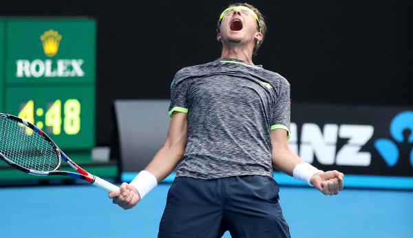 Denis Istomin bei seinem Sensationssieg gegen Novak Djokovic in Melbourne 2017