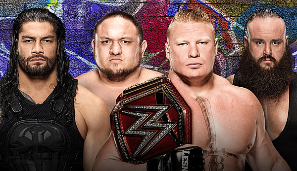 Brock Lesnar (2.v.r.) trifft beim SummerSlam auf Roman Reigns, Samoa Joe und Braun Strowman
